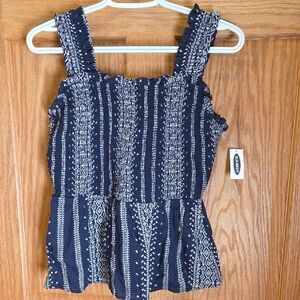 Old Navy Navy Blue and White Patterned Blouse